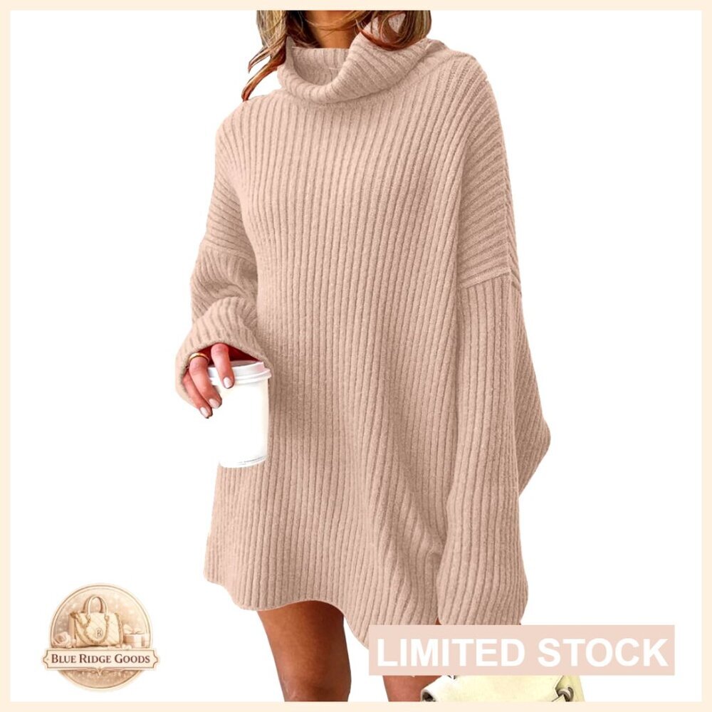 Plus Size Turtleneck Oversized Sweater Dress Pullover Knit Winter Tunic